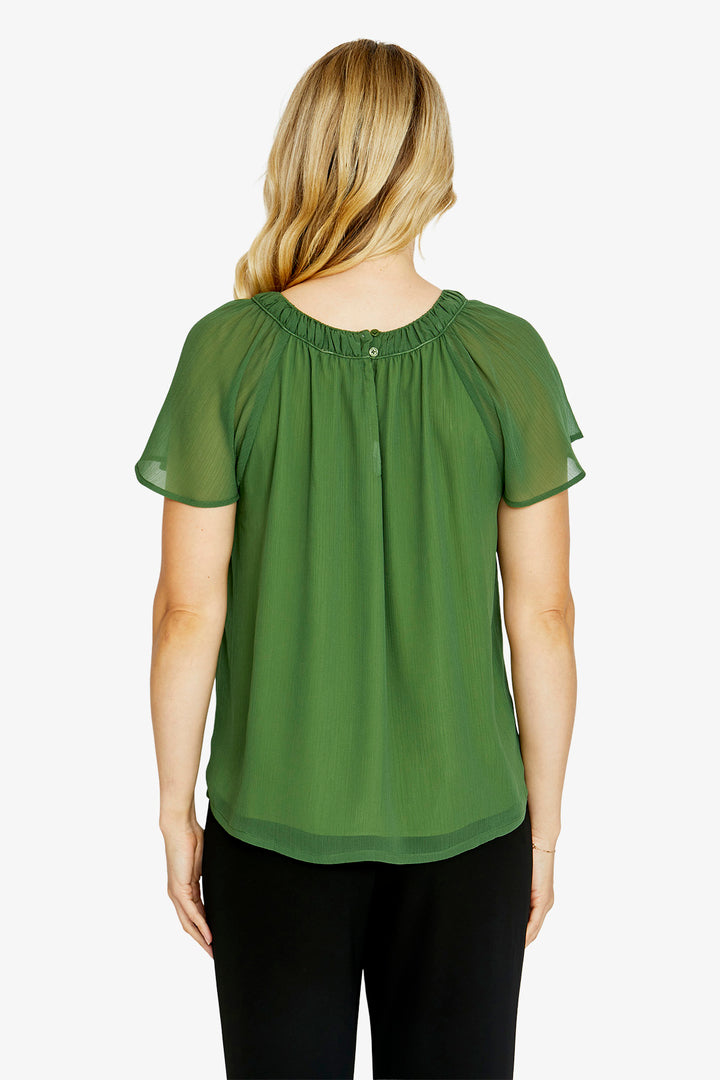 Ping Pong Lucianna Flutter Sleeve Top in Agave