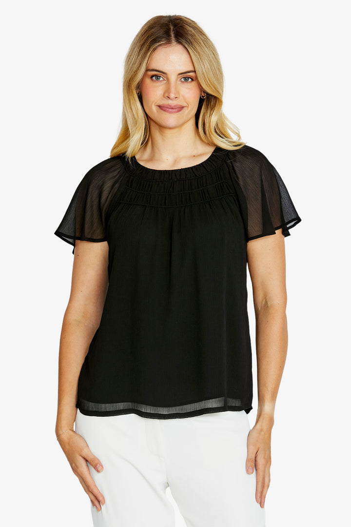 Ping Pong Lucianna Flutter Sleeve Top in Black