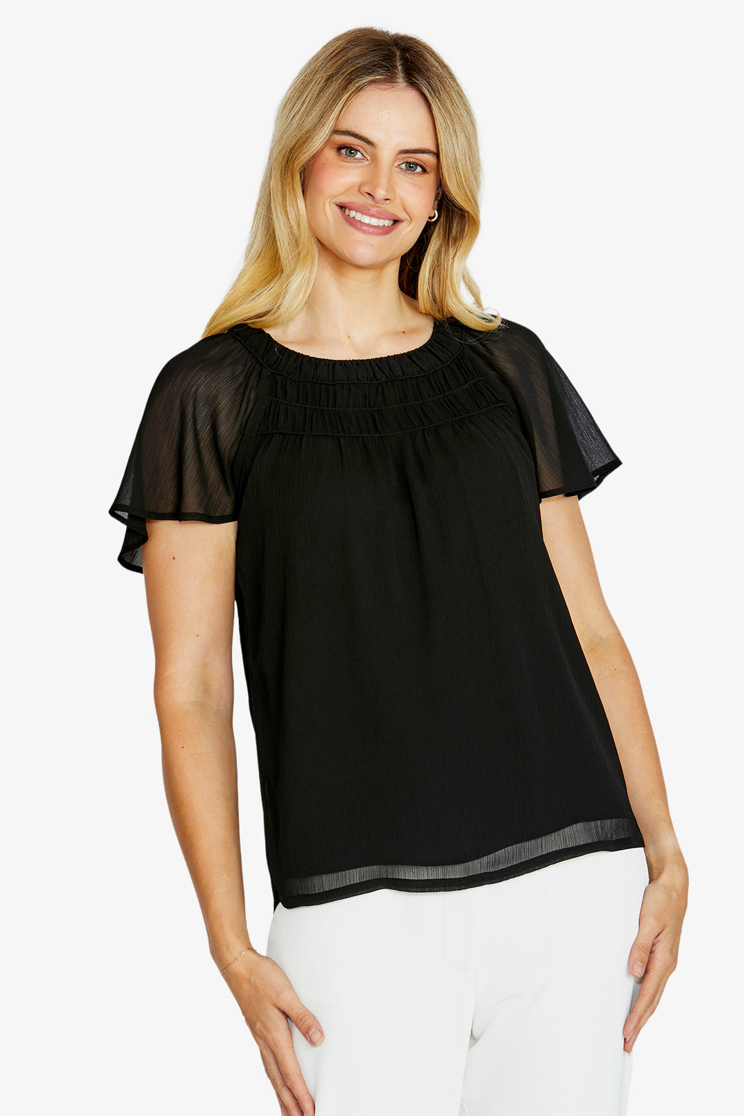 Ping Pong Lucianna Flutter Sleeve Top in Black