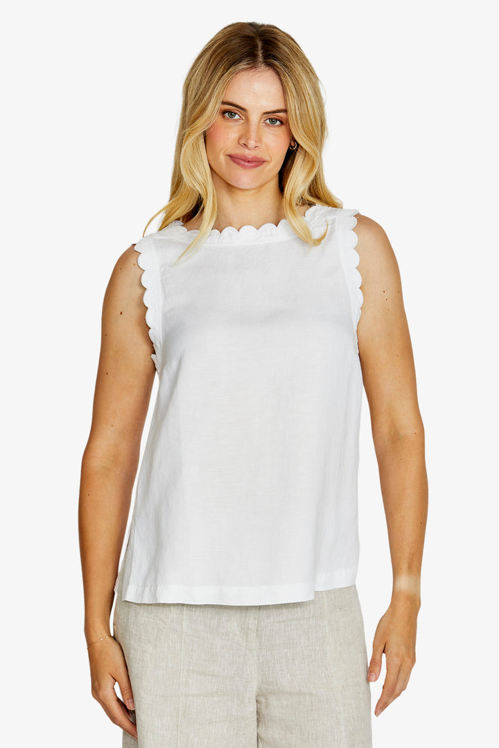 Ping Pong Oakley Scallop Trim Top in White