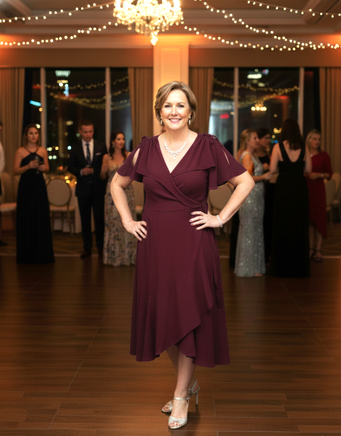 RTM Flutter Sleeve Midi Wrap Dress in Wine