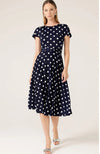 Sacha Drake Reverse Wrap Midi Dress in Navy Spot