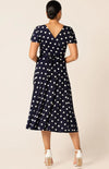 Sacha Drake Reverse Wrap Midi Dress in Navy Spot