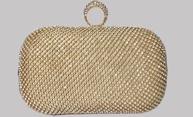 Diamante Mesh Structured Clutch in Gold S281