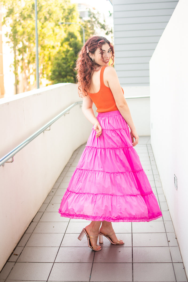 Fria Frill Edge Tier Skirt in Pink