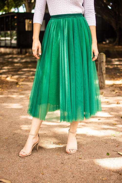Silver Wishes Tulle Party Skirt in Emerald
