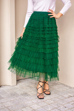 Silver Wishes Ruffle Mesh Party Skirt in Emerald