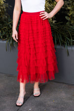 Fria Ruffle Mesh Party Skirt in Red