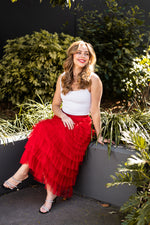 Fria Ruffle Mesh Party Skirt in Red