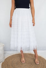 Fria Ruffle Mesh Party Skirt in White