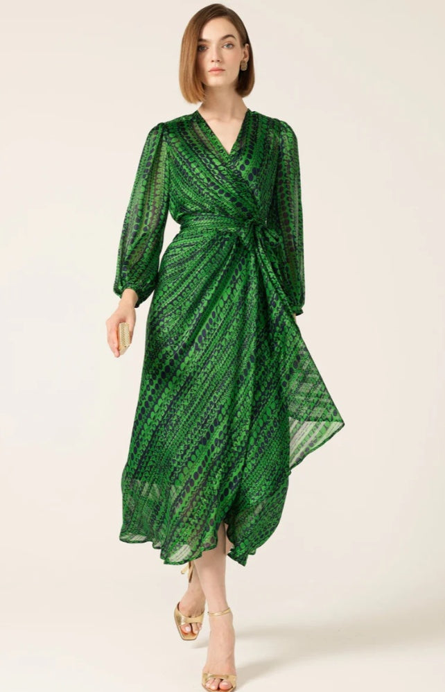 Sacha Drake Savoir Midi Wrap Dress in Green