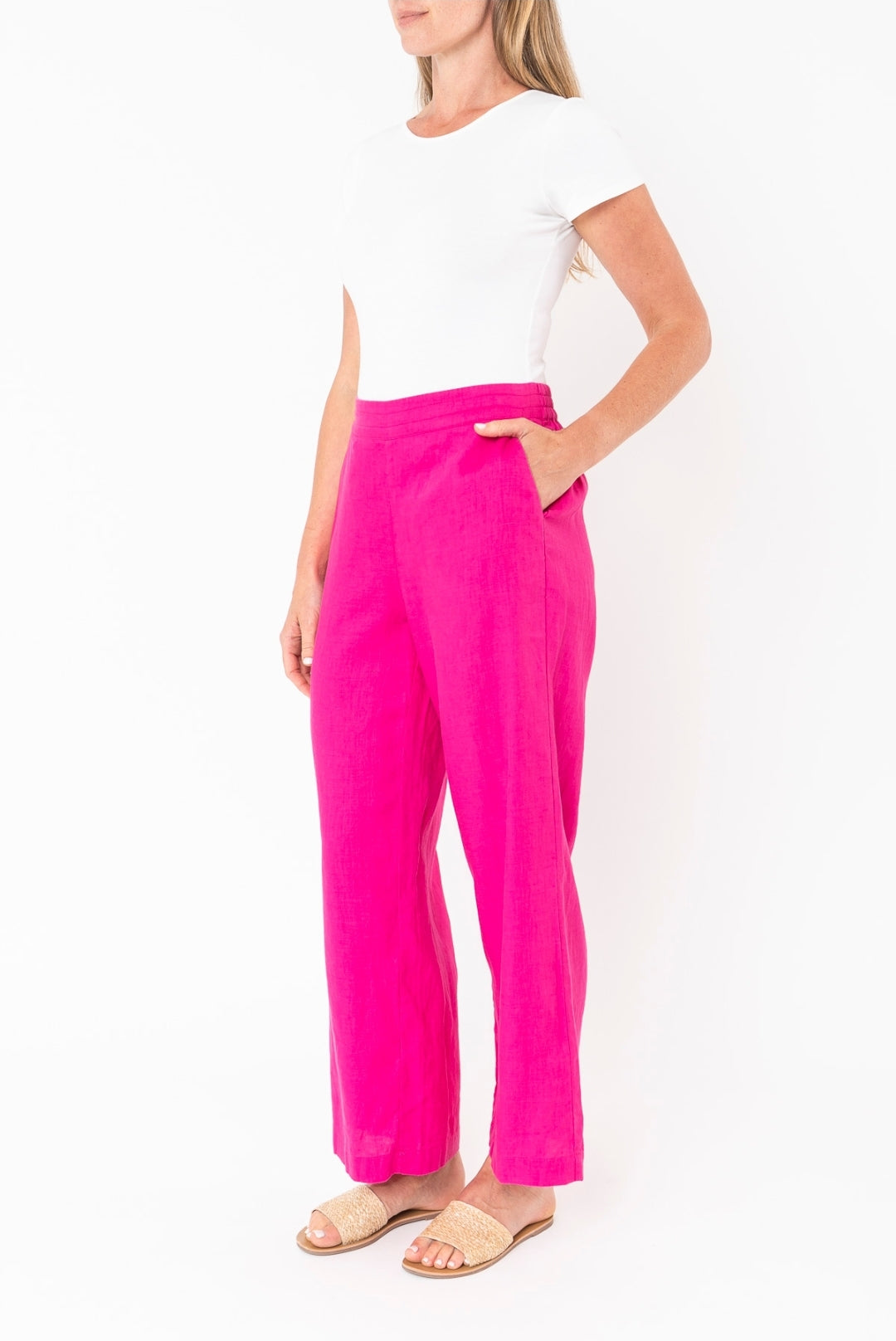 Jump Wide Leg Linen Pant in Magenta