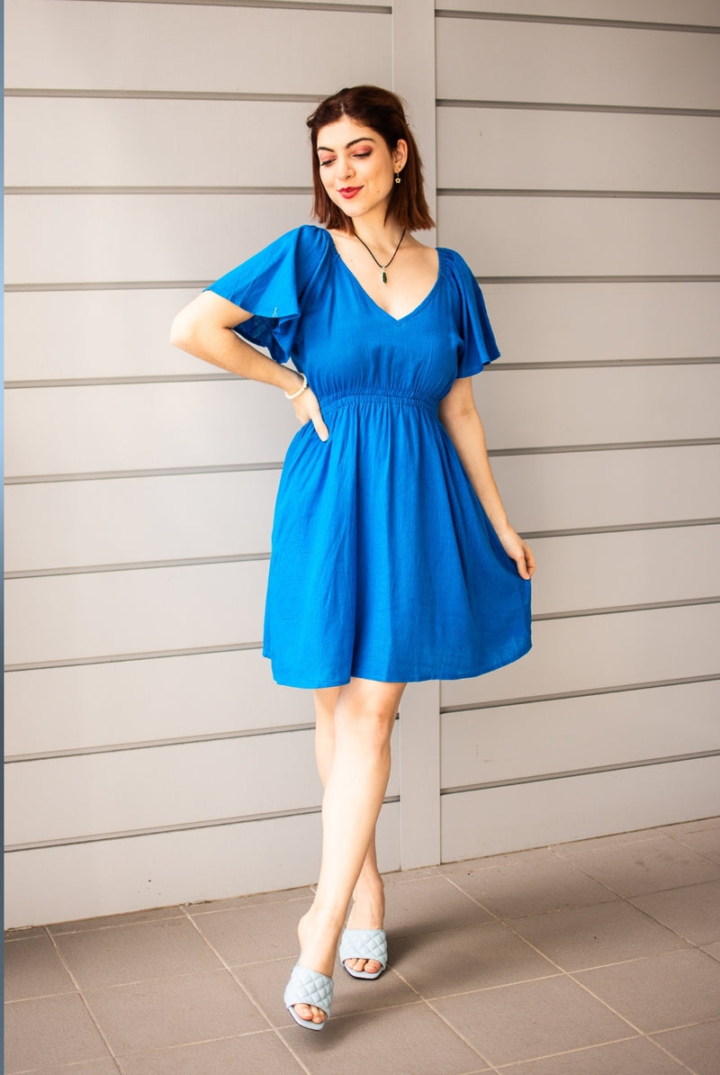 Fria Blue Linen Dress