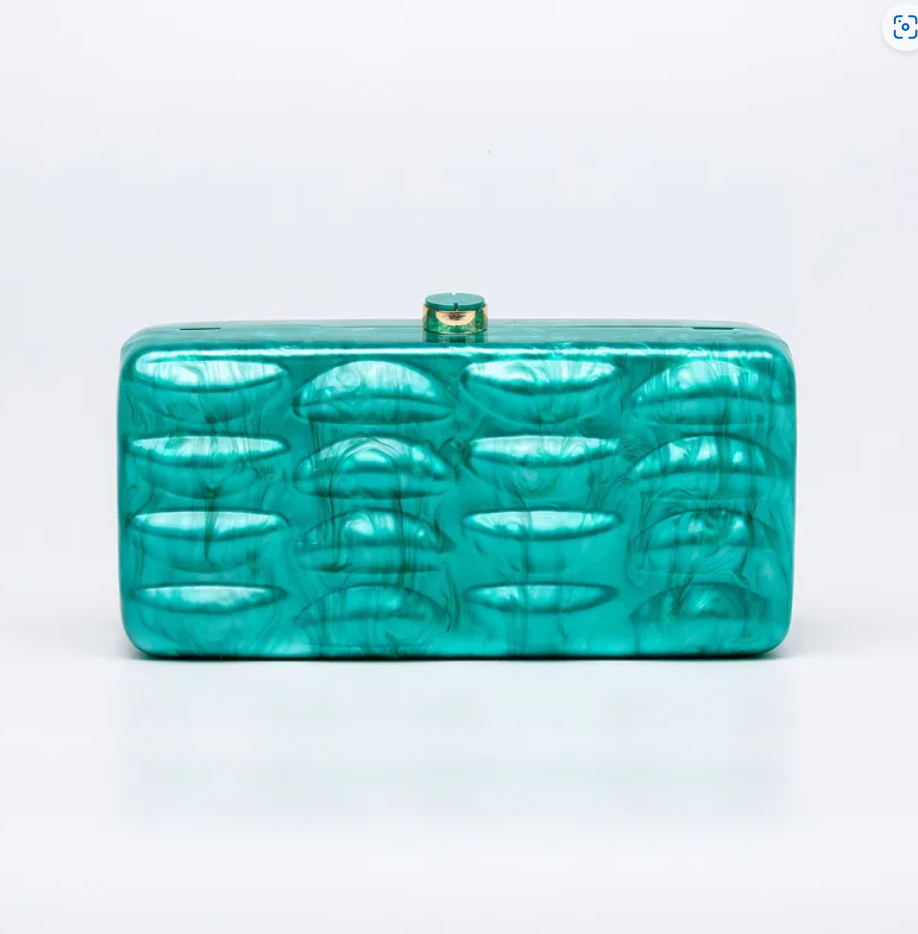 R7 Structured Acrylic Clutch in Green 253