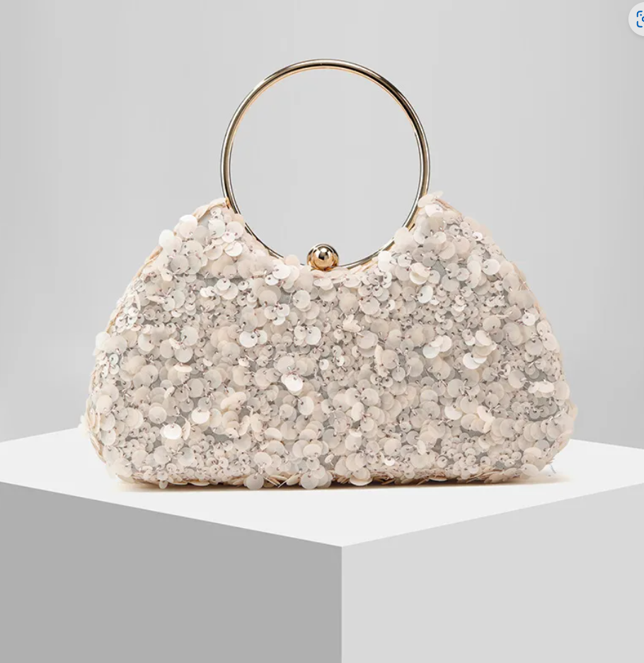 R7 Structured Sequin Clutch with Handle in Blush 243