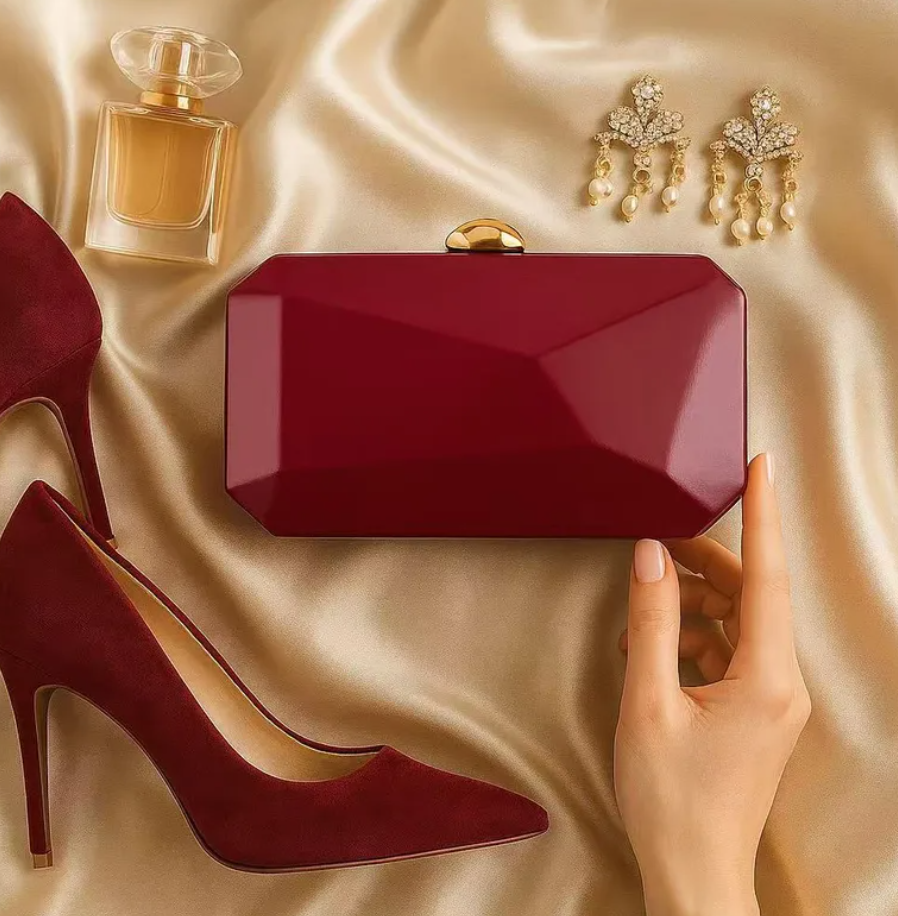 R7 Structured Clutch in Patent Burgundy 256