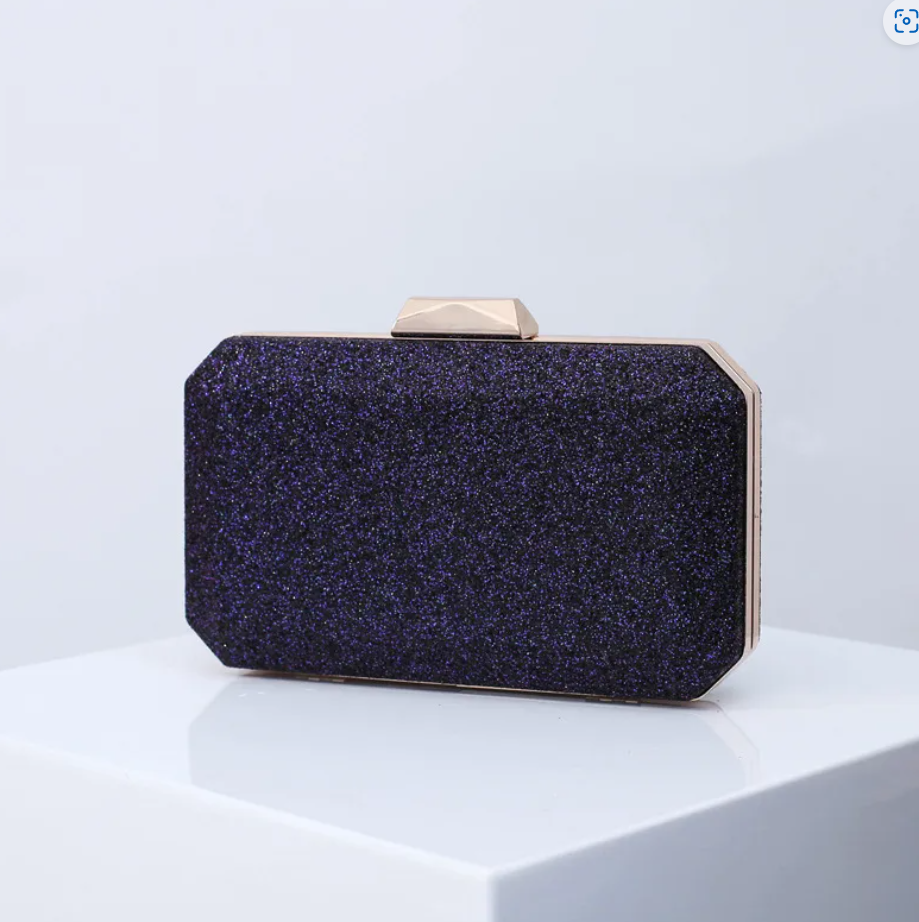 R7 Structured Clutch in Glitter Black/Purple 261