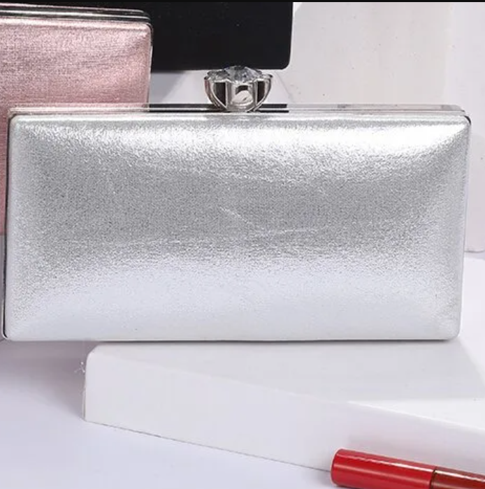 R7 Structured Fabric Clutch in Silver 266