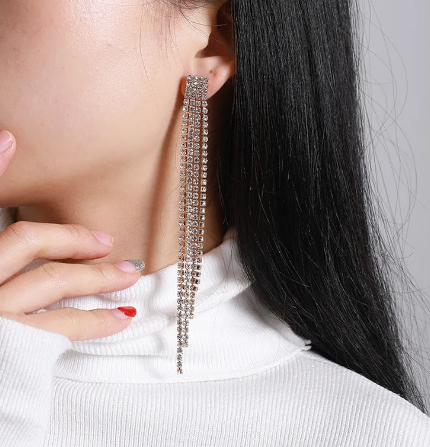 R7 Tassel Drop Earrings in Silver 298