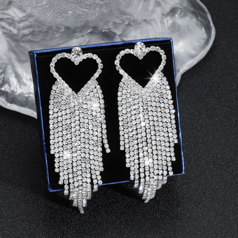 R7 Tassel Heart Drop Earrings in Silver 300