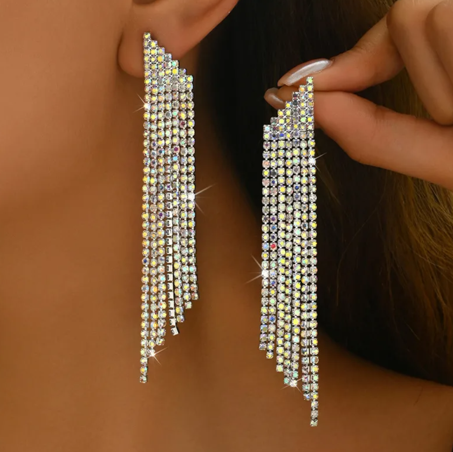 R7 Tassel Drop Earrings in Silver 306