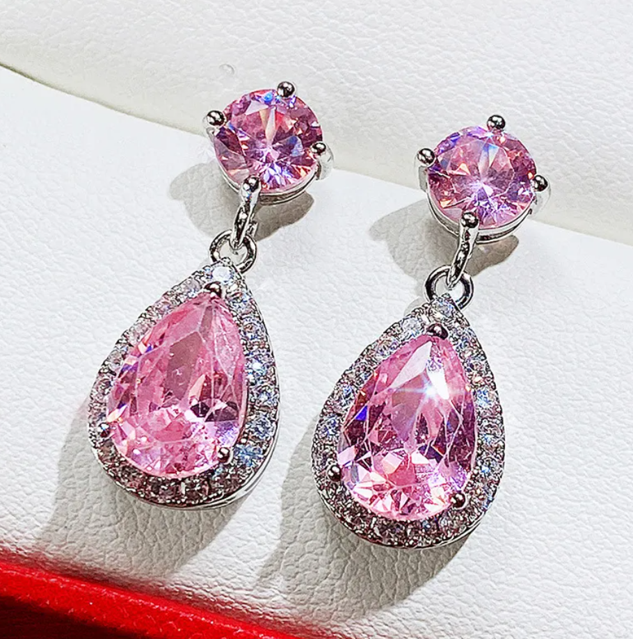 R7 Diamante teardrop Earrings Pink 321