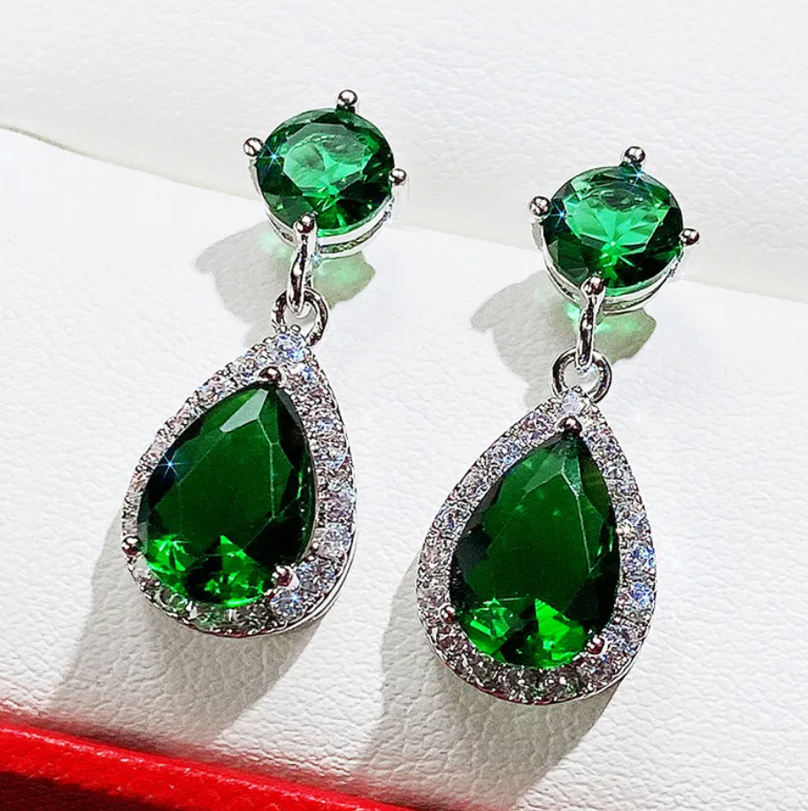 R7 Diamante teardrop Earrings Emerald 322