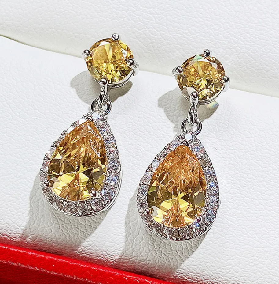 R7 Diamante teardrop Earrings Citrine 324
