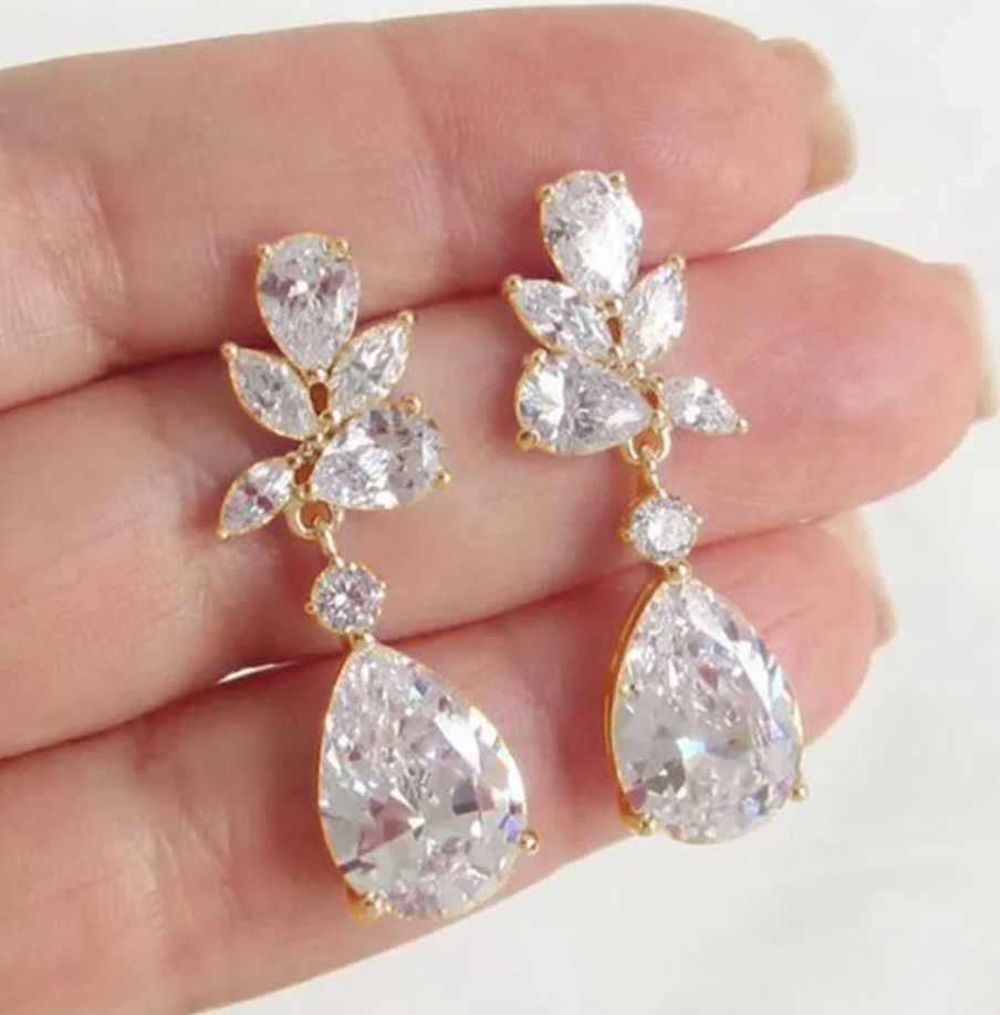 R7 Diamante Gold teardrop Earrings 326