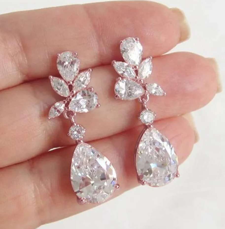 R7 Diamante Rose Gold teardrop Earrings 327