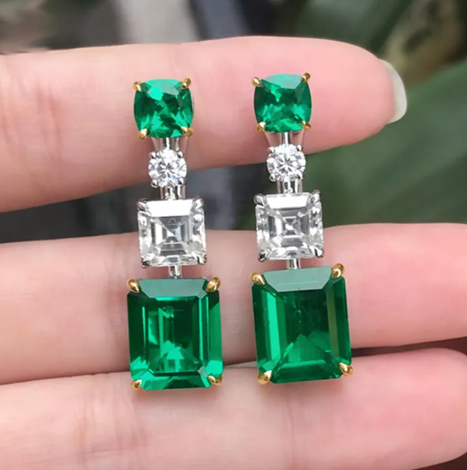 R7 Vintage Geometric Earrings Green 328