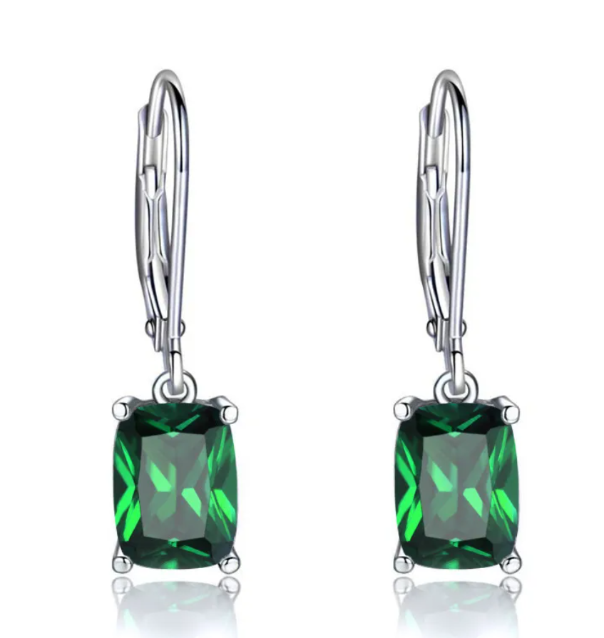 R7 Geometric Drop Earrings Green 334