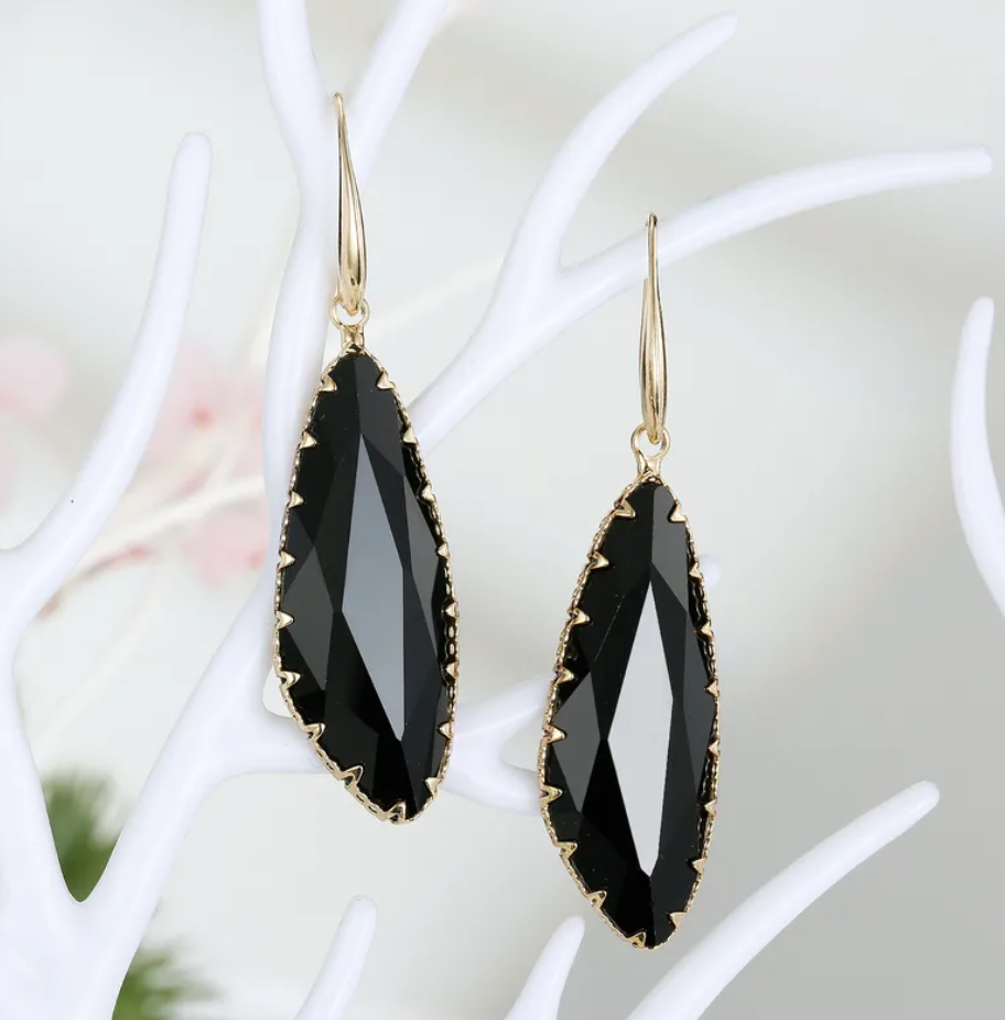 R7 Geometric Drop Earrings Black 349