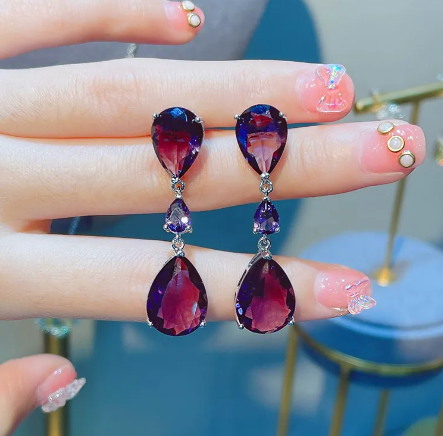 R7 Moissan Diamond Drop Earrings Purple 354