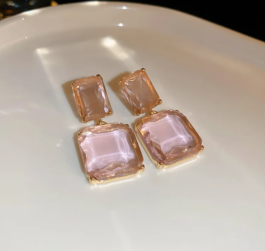 R7 Geometric Square Earrings Pink 356