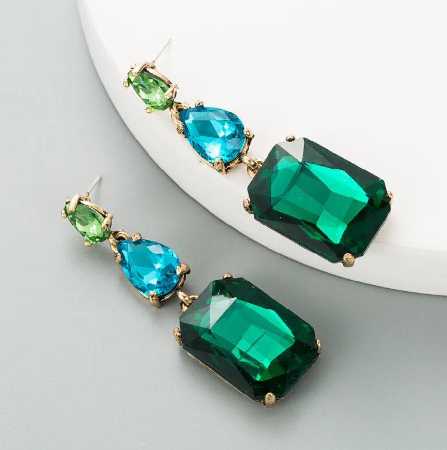 R7 Vintage Drop Earrings Green 369