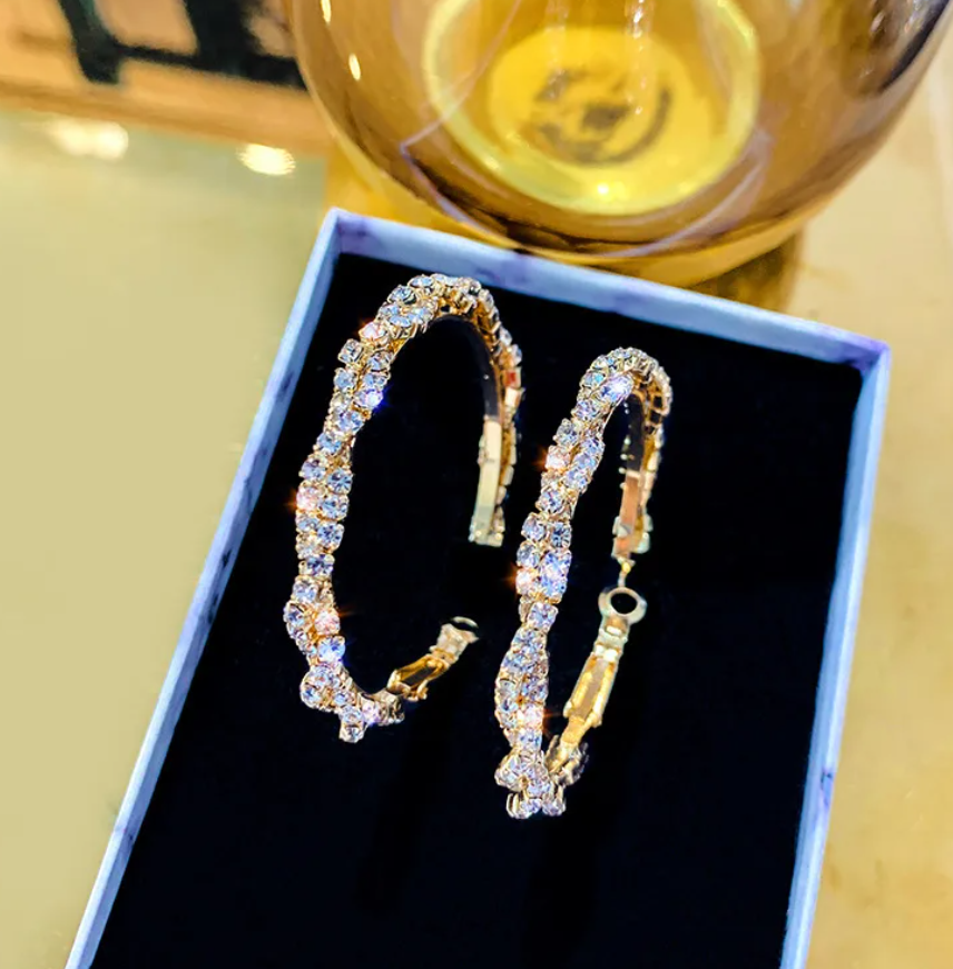 R7 Gold and Diamante Hoop Earrings 381