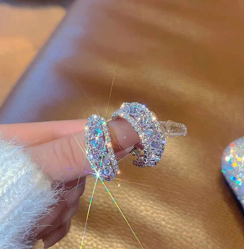 R7 Silver and Diamante Hoop Earrings 382