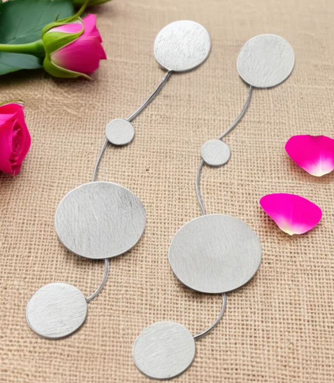 R7 Circle Drop Earrings Silver 419