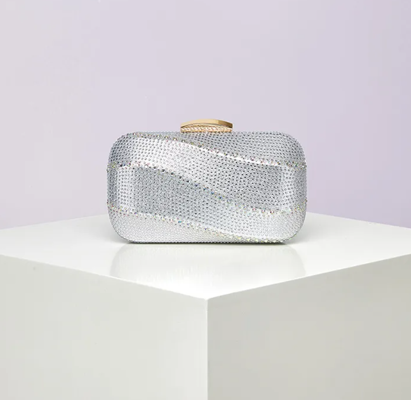 R7 Diamante Silver Structured Clutch 467