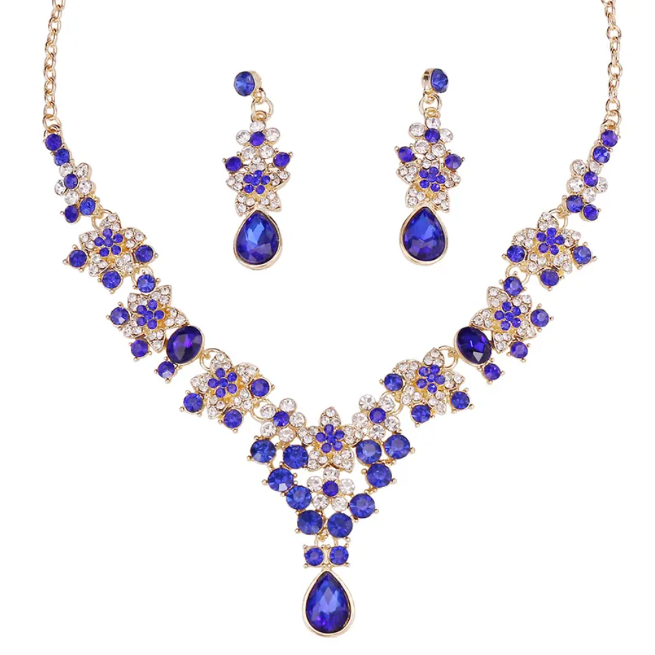 R7 Diamante Blue and Gold Necklace and Earrings set 471
