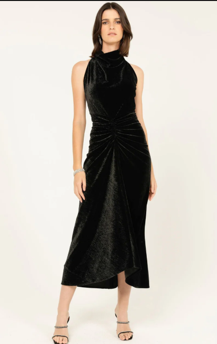 Sacha Drake Lavish Velvet Cowl Dress in Black