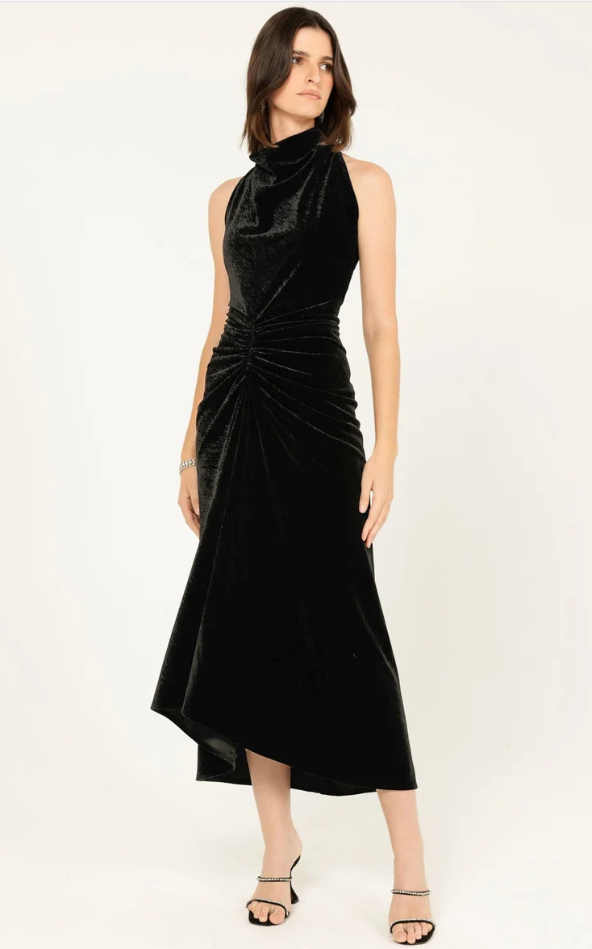 Sacha Drake Lavish Velvet Cowl Dress in Black
