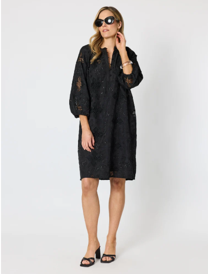 Hummock and Vine Carmen Lace Dress in Black