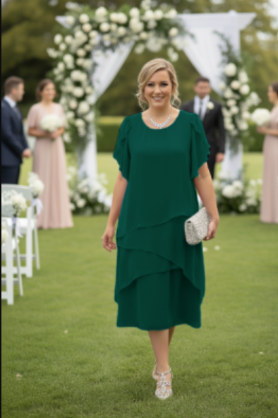 Four Girlz Layered Chiffon Dress in Green