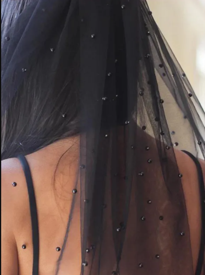 Pearl Cut Edge Single Tier Bridal Cathedral Length Wedding Veil in Black