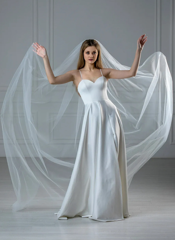 Minimalist Cut Edge Single Tier Bridal Cathedral Length Wedding Veil