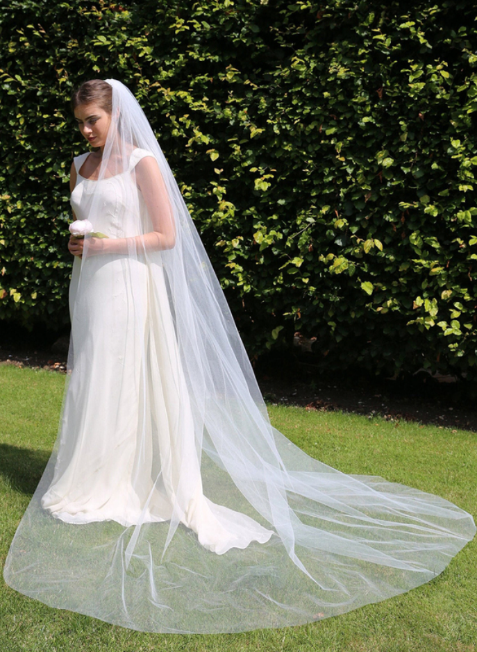 Minimalist Cut Edge Single Tier Bridal Cathedral Length Wedding Veil