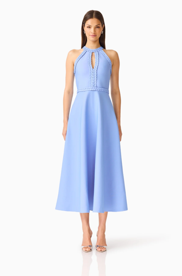 Elliatt Floriana Halter Neck Fit & Flare Dress in Cornflower Blue