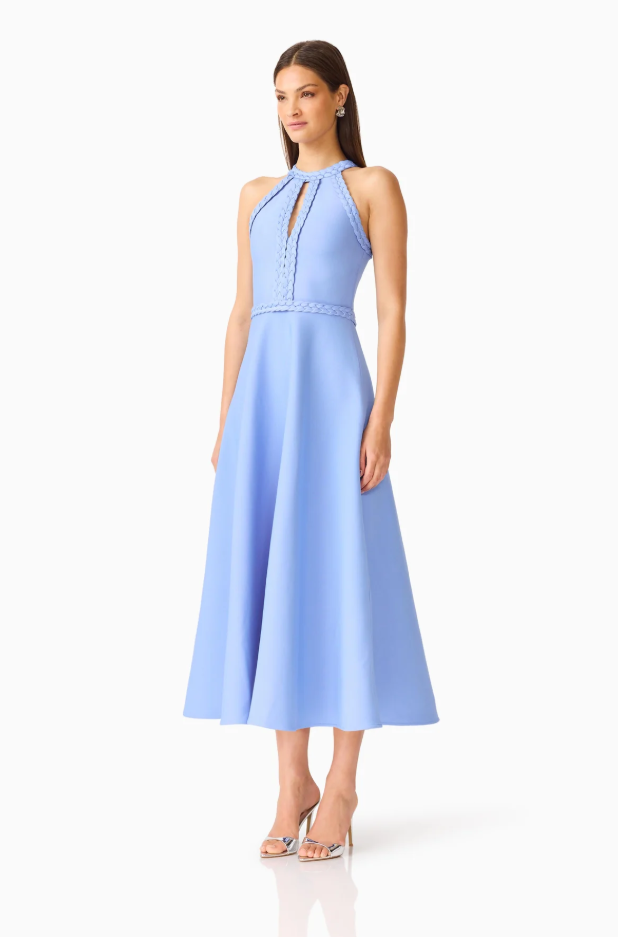 Elliatt Floriana Halter Neck Fit & Flare Dress in Cornflower Blue